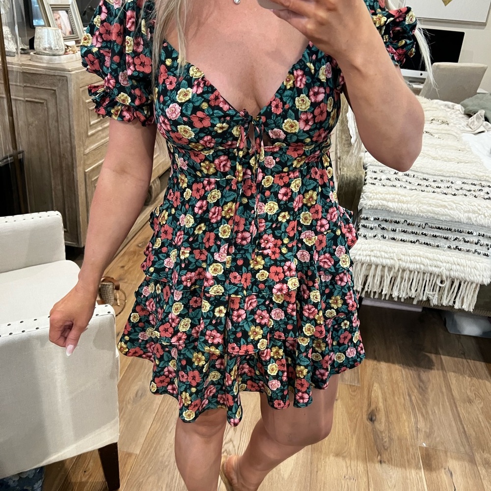 Buddy Love Pink and Red Ruffled Tiered Mini Dress